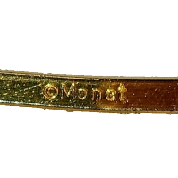 MONET Signed Vintage Gold Tone Octagonal Bangle Bracelet Thin Plated Band Brass - Picture 3 of 8